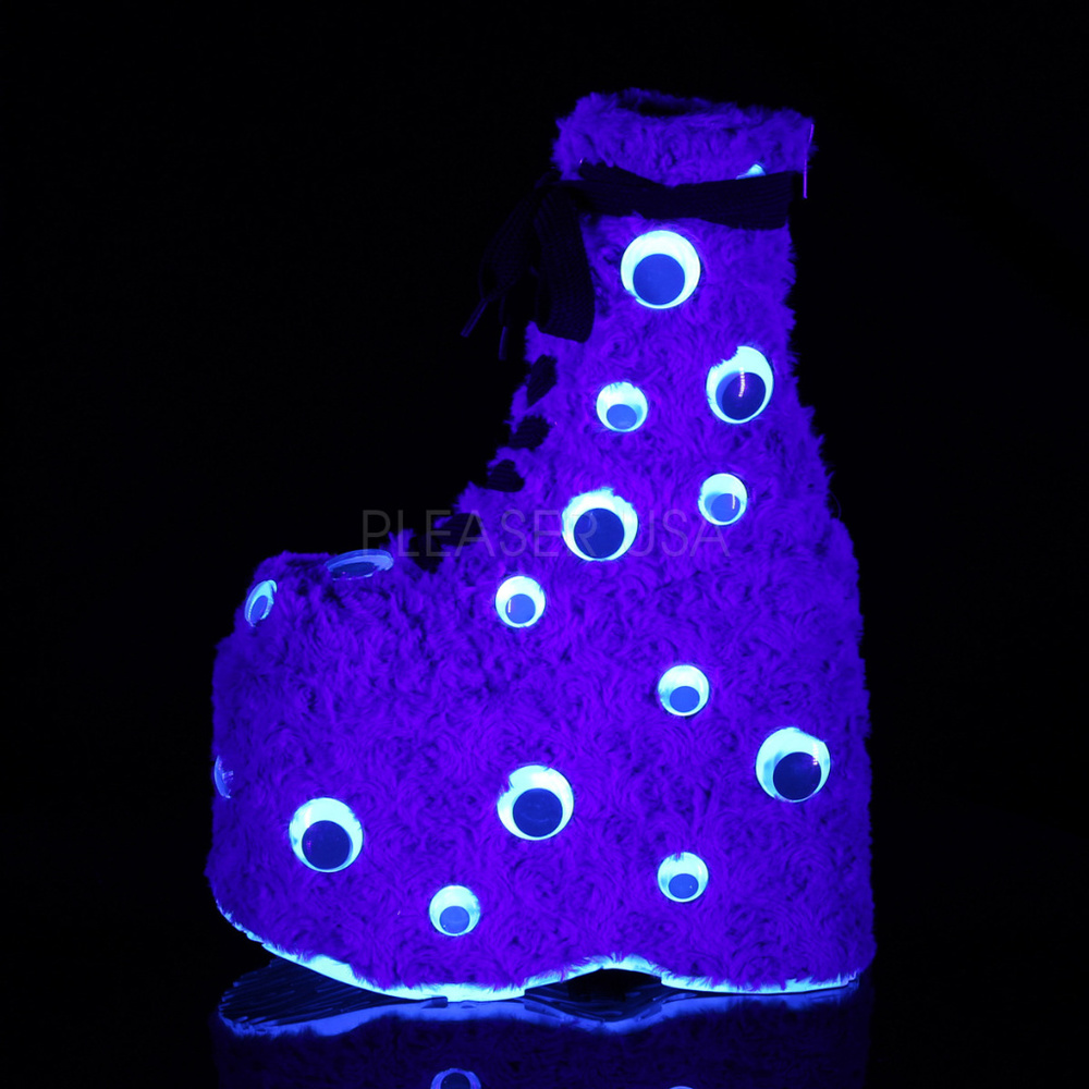7" Platform Blue Fur Festival Lace-Up Ankle Boots - Picture 3 of 5